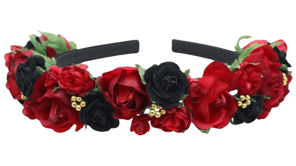 Blüten Haarreifen zum Dirndl, rot, schwarz, Samt Haarschmuck Rasp