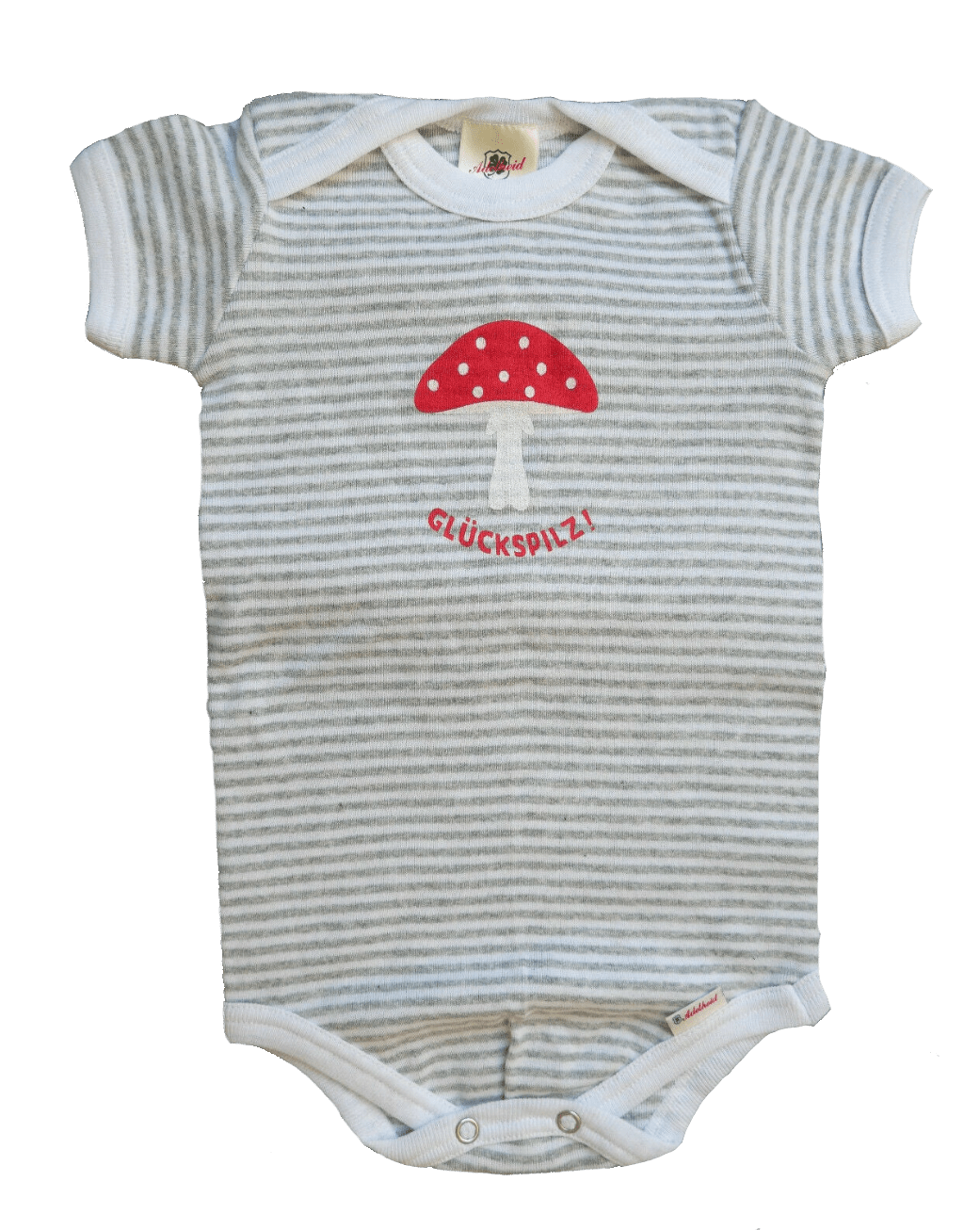 Buam Madl Babybody, Adelheid, Glückspilz, gestreift, grau weiß Babybody Adelheid