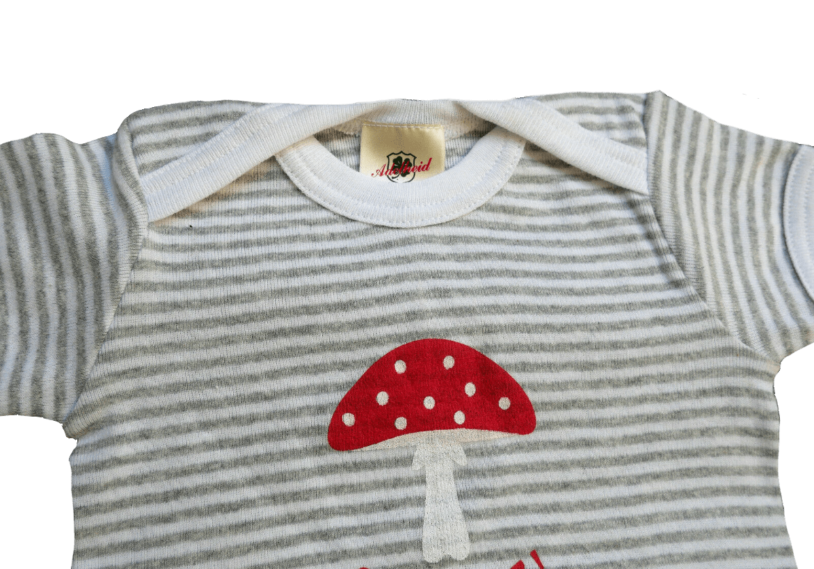 Buam Madl Babybody, Adelheid, Glückspilz, gestreift, grau weiß Babybody Adelheid