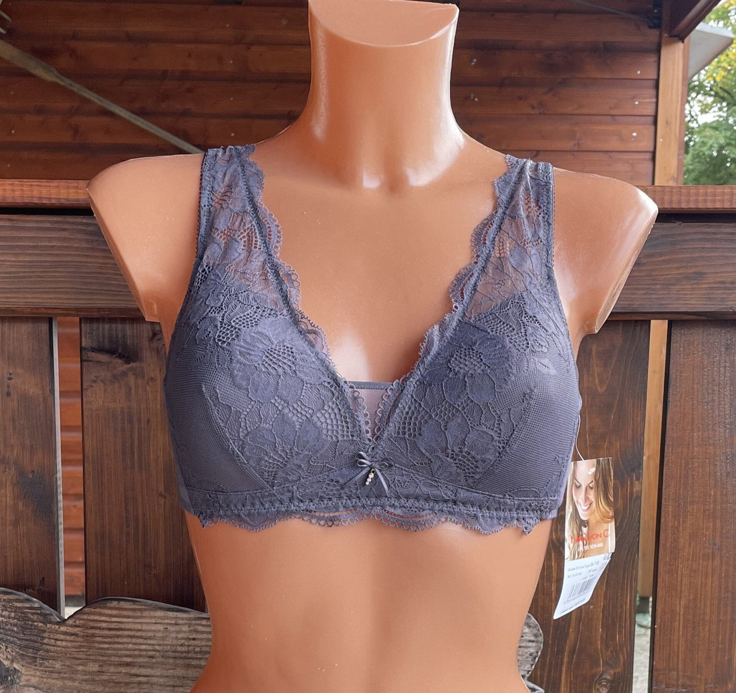 Bustier, BH ohne Bügel, Nina von C., Quarz, graubraun, Spitze BH Nina von C.