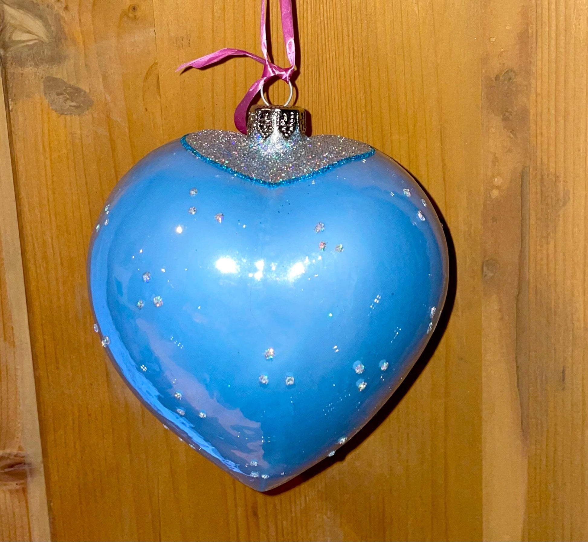 Christbaum Kugel, Weihnachtsschmuck, blau Herz Weihnachten Alpenfunkeln