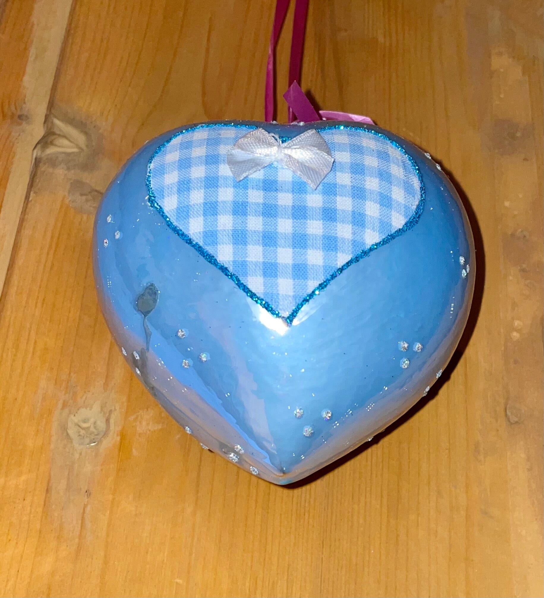Christbaum Kugel, Weihnachtsschmuck, blau Herz Weihnachten Alpenfunkeln