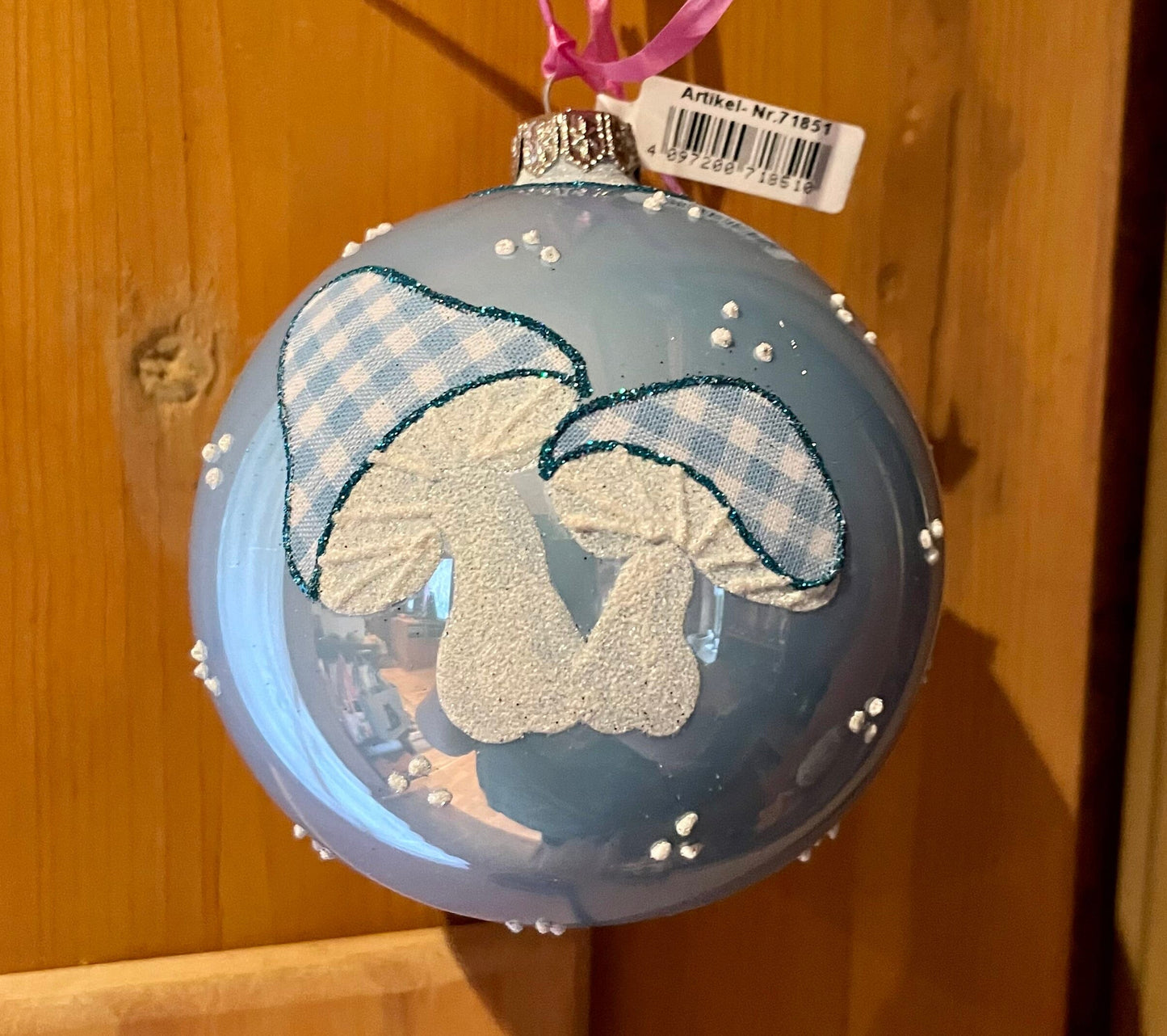 Christbaum Kugel, Weihnachtsschmuck, blau Pilze Weihnachten Alpenfunkeln