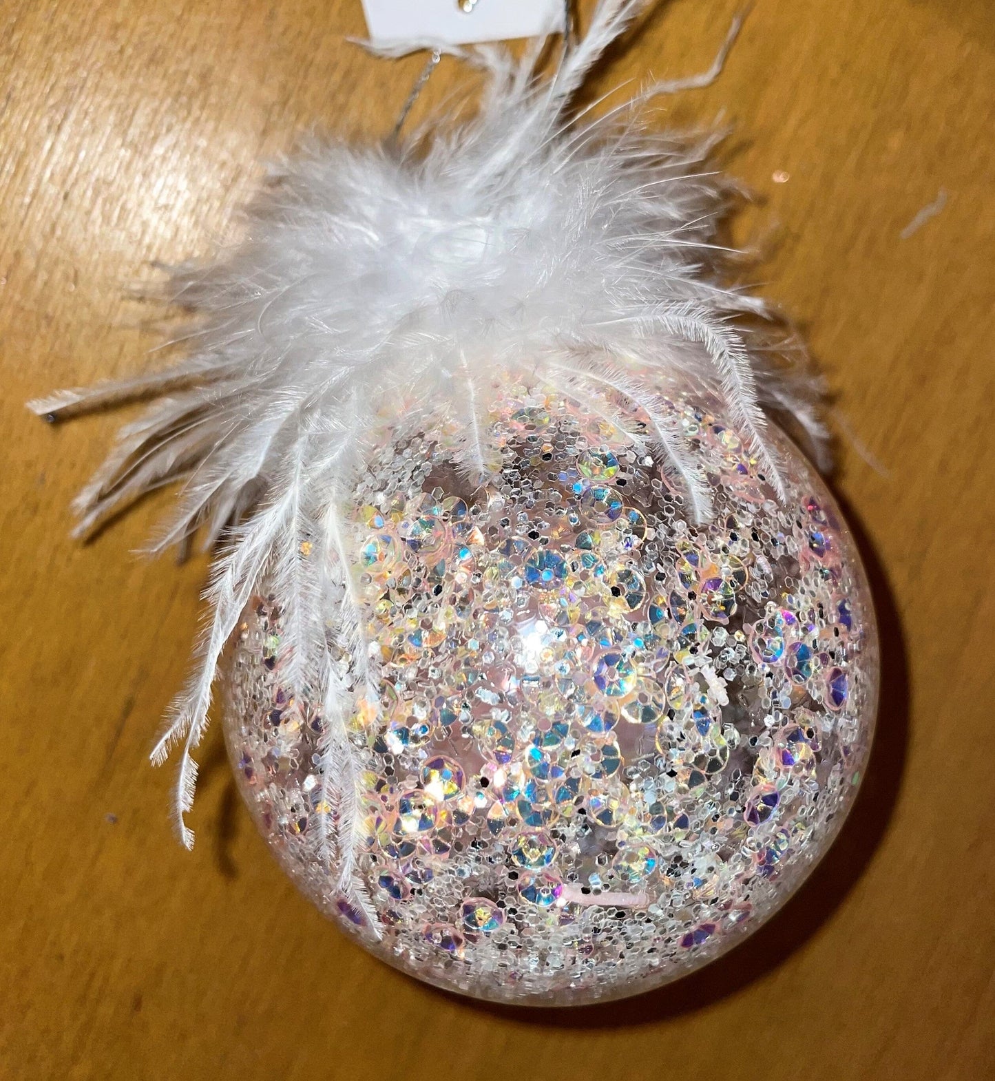 Christbaum Kugel, Weihnachtsschmuck, Federn Glitzer rosa Weihnachten Alpenfunkeln