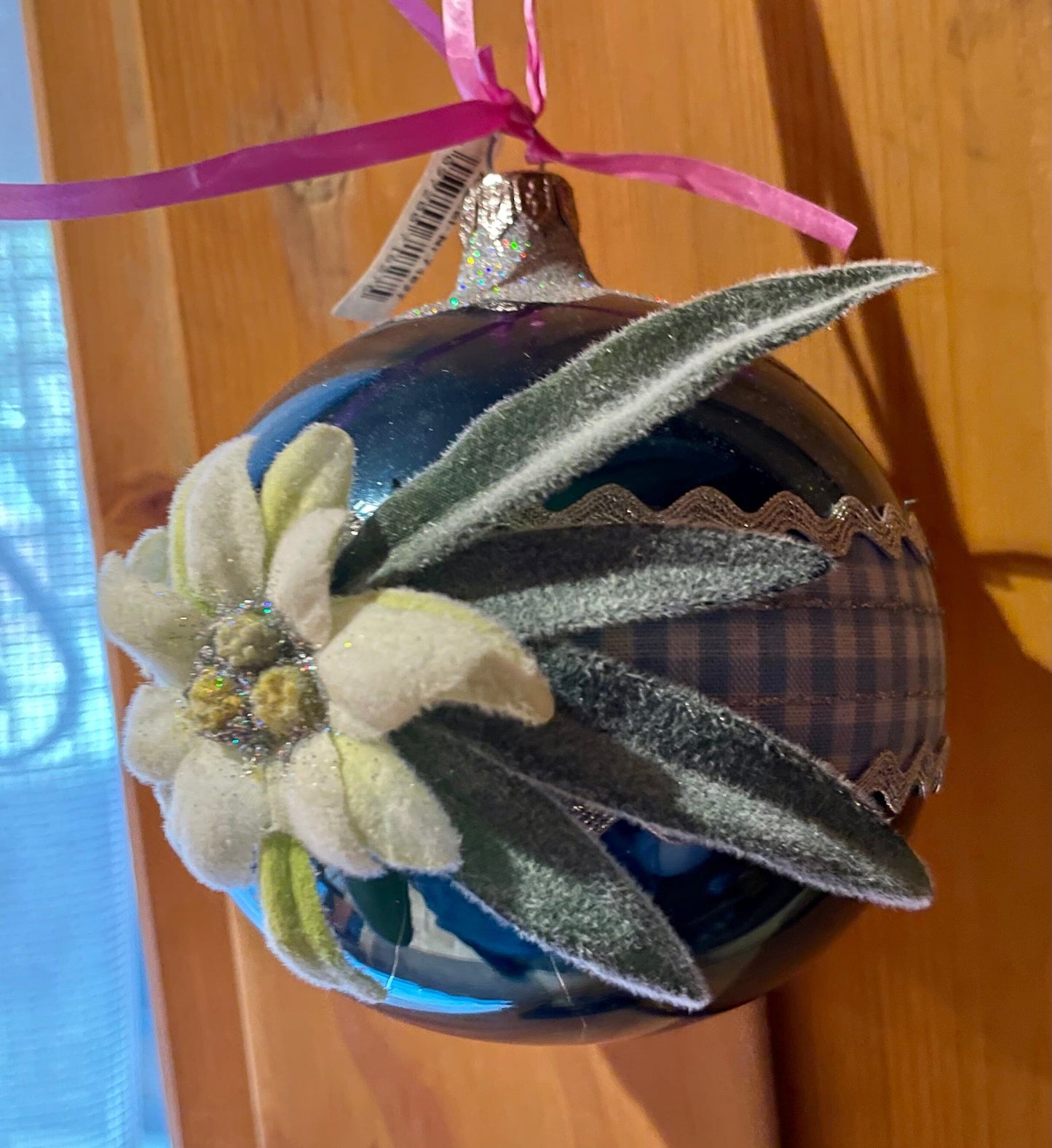 Christbaum Kugel, Weihnachtsschmuck, petrol, Edelweiß 10 cm Weihnachten Alpenfunkeln