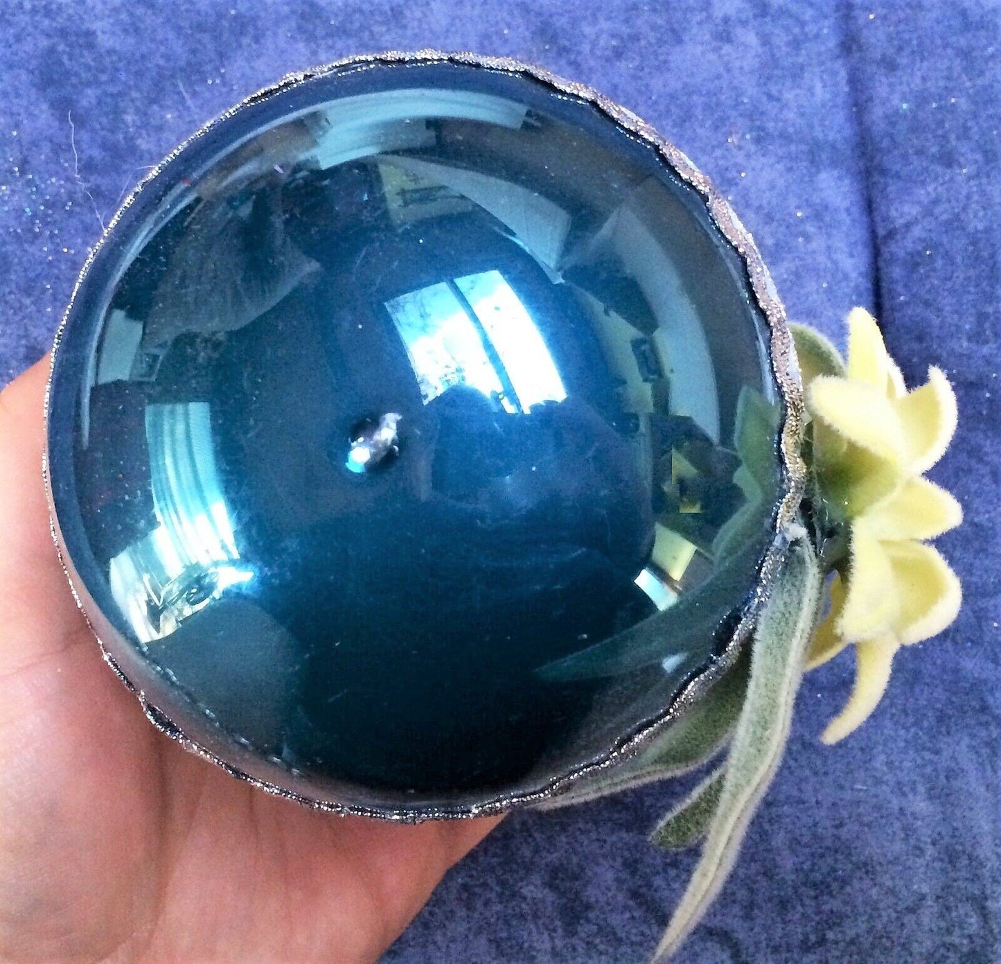 Christbaum Kugel, Weihnachtsschmuck, petrol, Edelweiß 10 cm Weihnachten Alpenfunkeln