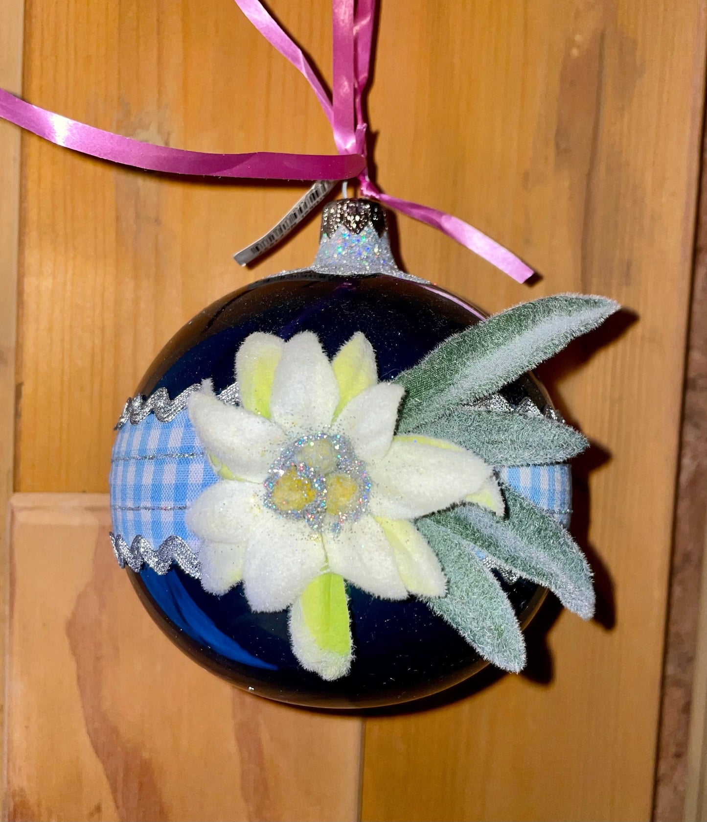 Christbaum Kugel, Weihnachtsschmuck, petrol, Edelweiß 10 cm Weihnachten Alpenfunkeln