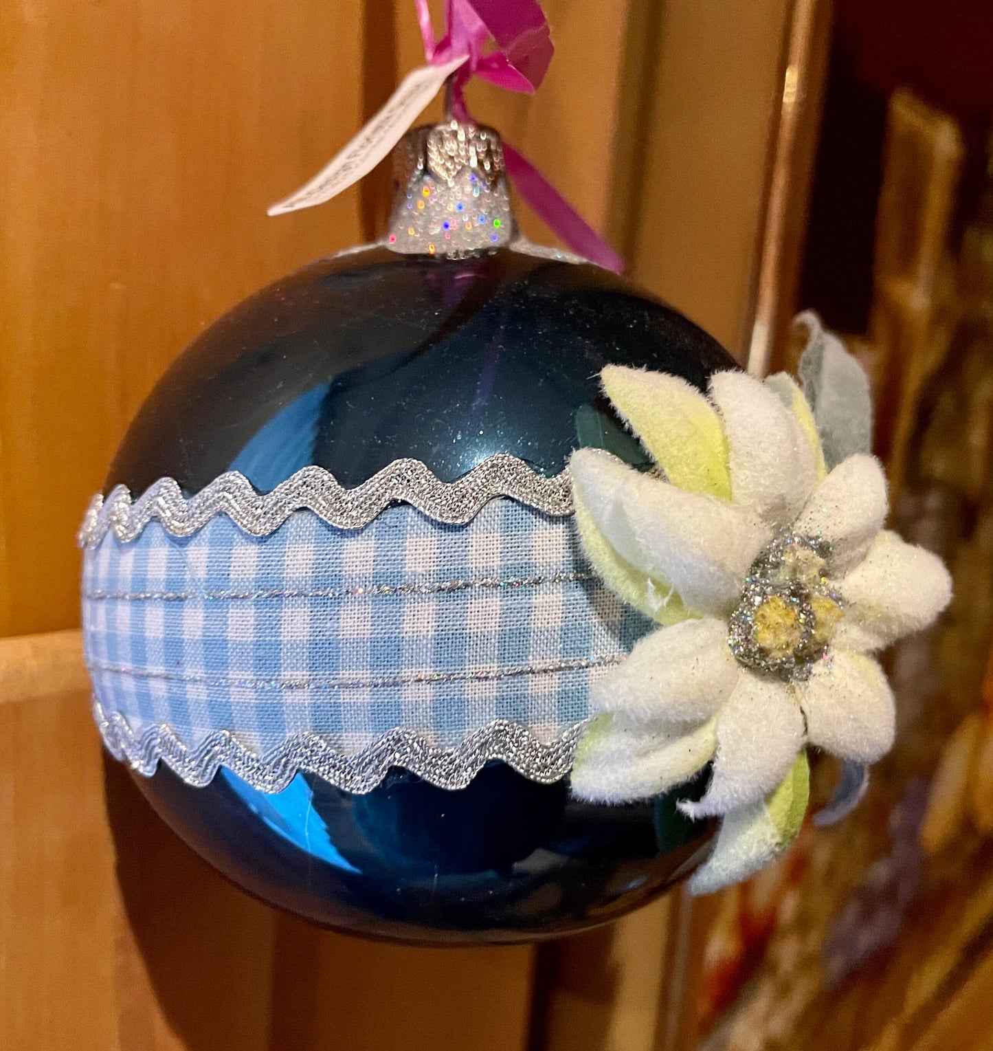 Christbaum Kugel, Weihnachtsschmuck, petrol, Edelweiß 10 cm Weihnachten Alpenfunkeln