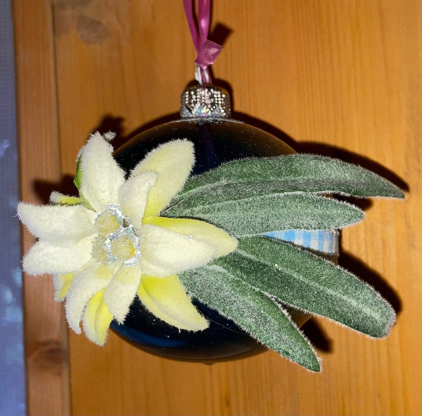 Christbaum Kugel, Weihnachtsschmuck, petrol, Edelweiß 7cm Weihnachten Alpenfunkeln