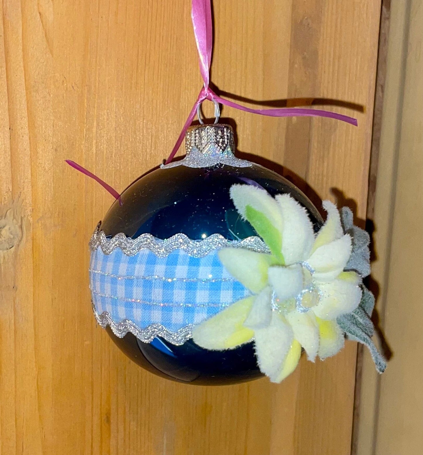 Christbaum Kugel, Weihnachtsschmuck, petrol, Edelweiß 7cm Weihnachten Alpenfunkeln