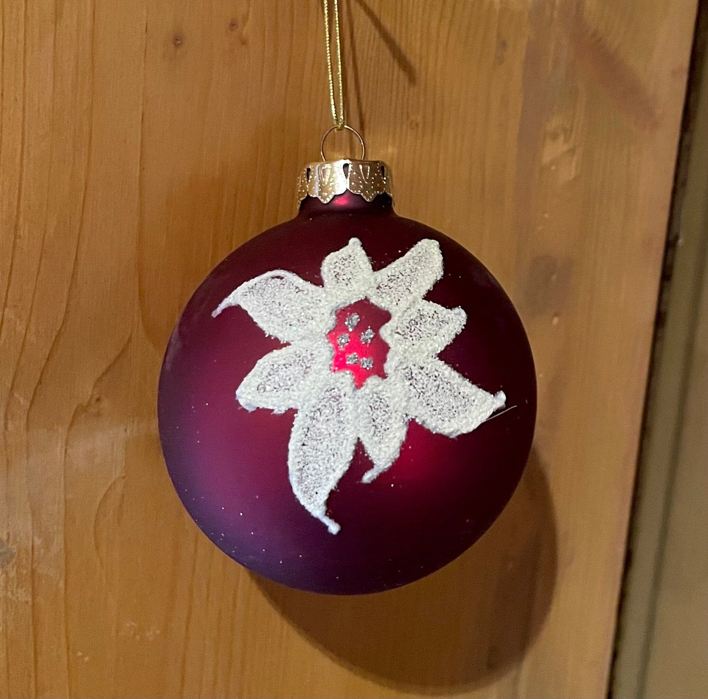 Christbaum Kugel, Weihnachtsschmuck, Rot, Edelweiß, 6 cm Weihnachten Alpenfunkeln