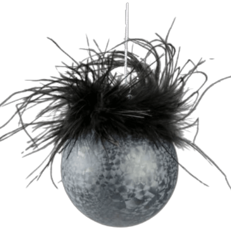 Christbaum Kugel, Weihnachtsschmuck, schwarz, Federn, grau Weihnachten Alpenfunkeln