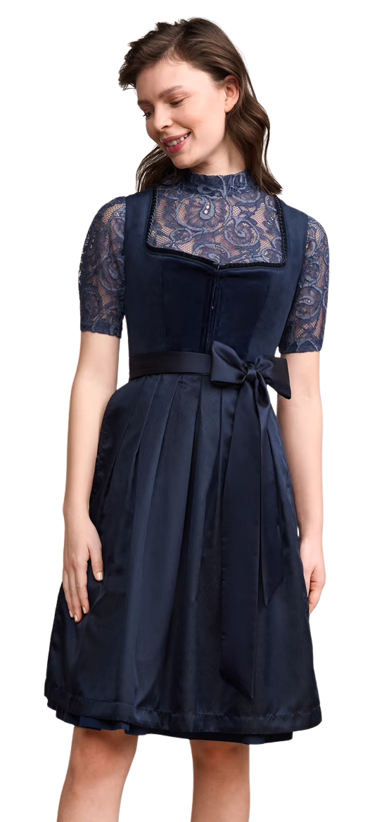 Dirndl Krüger Madl, Elenora, 70 cm, dunkelblau, Samtdirndl