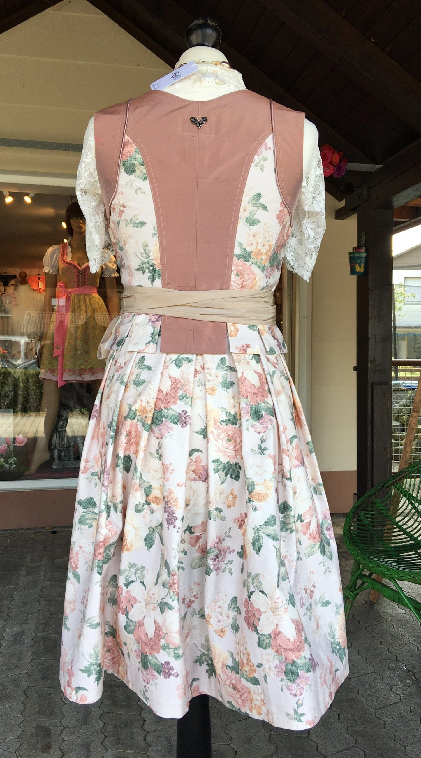 Dirndl 3-Teiler, CocoVero, beige, rosé, natur, Seide, Midi 60cm Dirndl CocoVero