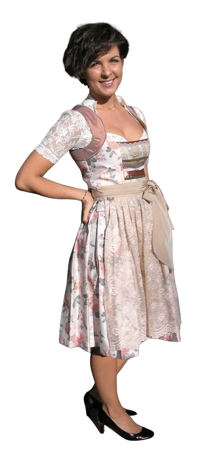 Dirndl 3-Teiler, CocoVero, beige, rosé, natur, Seide, Midi 60cm Dirndl CocoVero