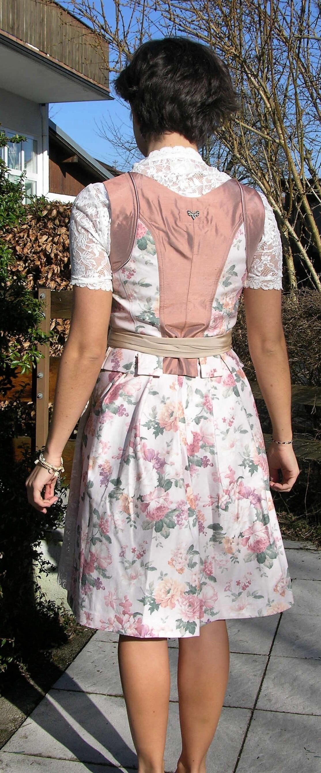 Dirndl 3-Teiler, CocoVero, beige, rosé, natur, Seide, Midi 60cm Dirndl CocoVero