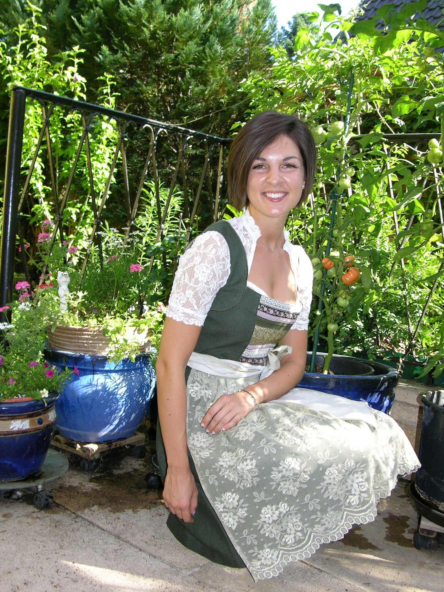 Dirndl 3-Teiler, CocoVero, Leinen, grün, Spitze, Midi Dirndl CocoVero