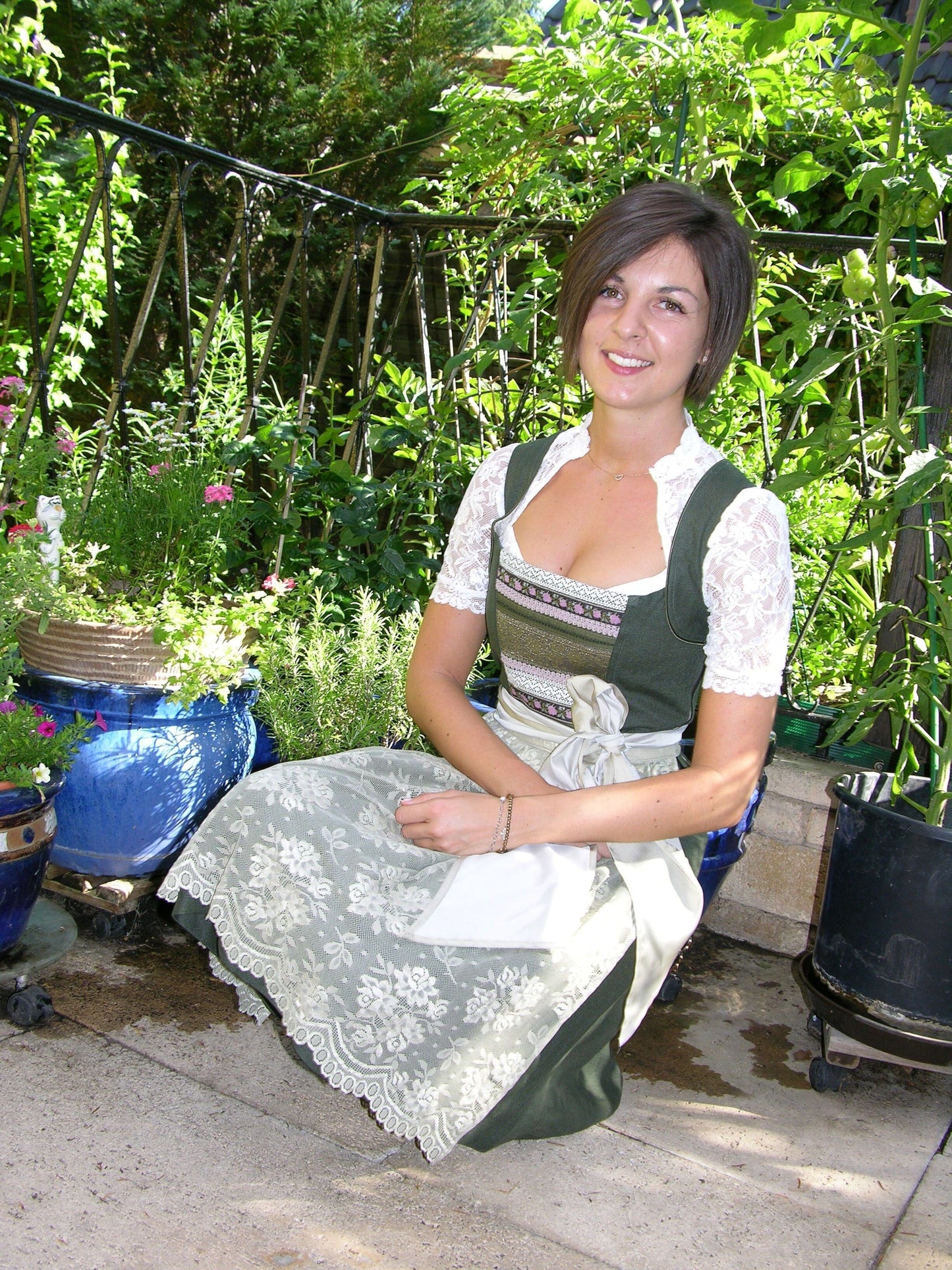 Dirndl 3-Teiler, CocoVero, Leinen, grün, Spitze, Midi Dirndl CocoVero