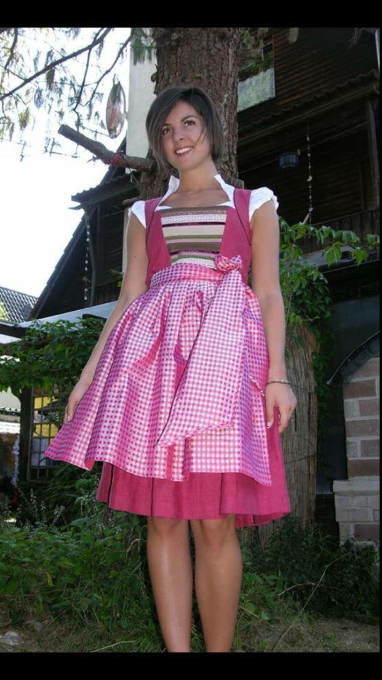 Dirndl 3-Teiler, CocoVero, Leinen, rot, Seide, Midi Dirndl CocoVero