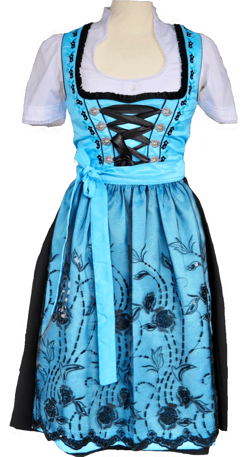 Dirndl Fuchs Trachten, blau, schwarz, Spitze, 60 cm, Gr. 34 Dirndl Fuchs