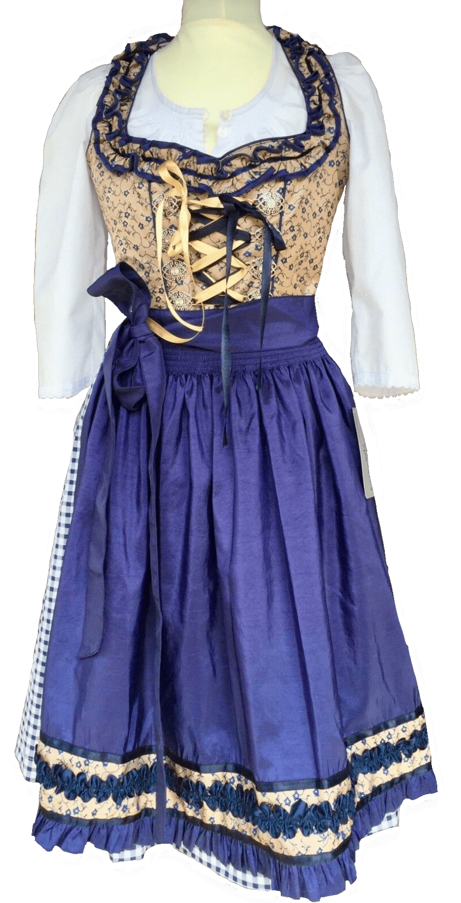 Dirndl Fuchs Trachten, braun, blau, Midi 60 cm Dirndl Fuchs