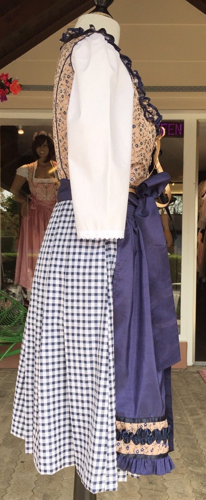 Dirndl Fuchs Trachten, braun, blau, Midi 60 cm Dirndl Fuchs