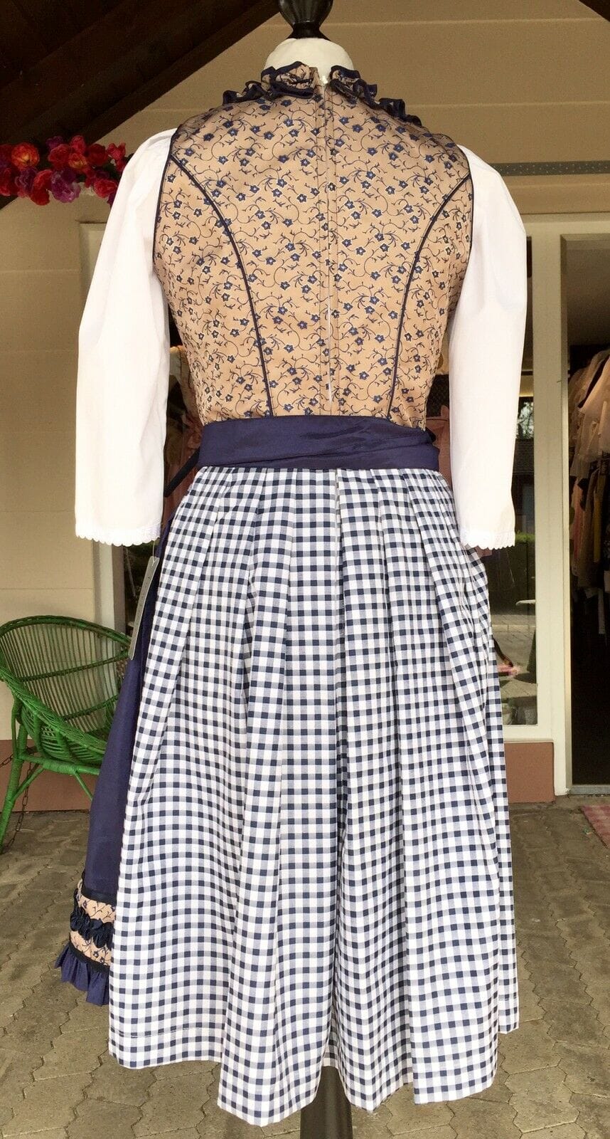 Dirndl Fuchs Trachten, braun, blau, Midi 60 cm Dirndl Fuchs