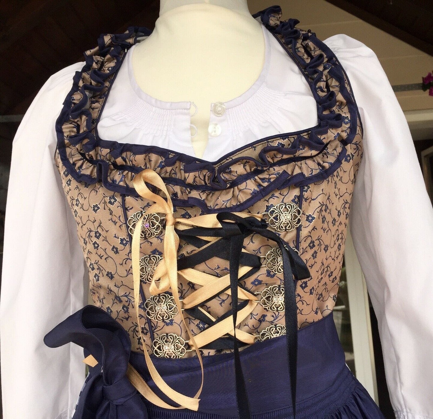 Dirndl Fuchs Trachten, braun, blau, Midi 60 cm Dirndl Fuchs