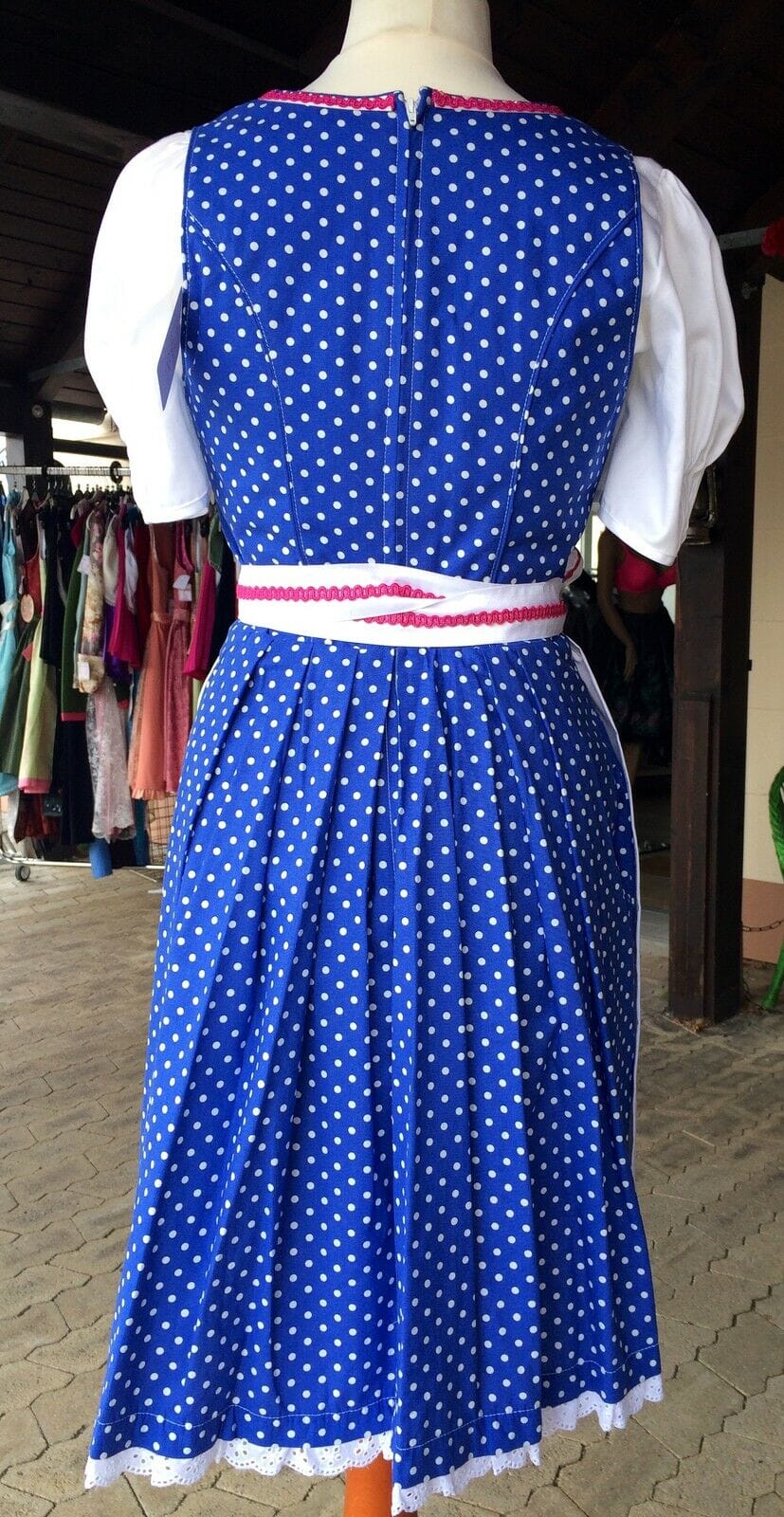 Dirndl Fuchs Trachten, Druckschürze, Blau, Midi 60 cm Dirndl Fuchs