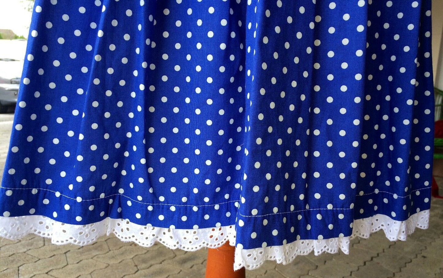 Dirndl Fuchs Trachten, Druckschürze, Blau, Midi 60 cm Dirndl Fuchs
