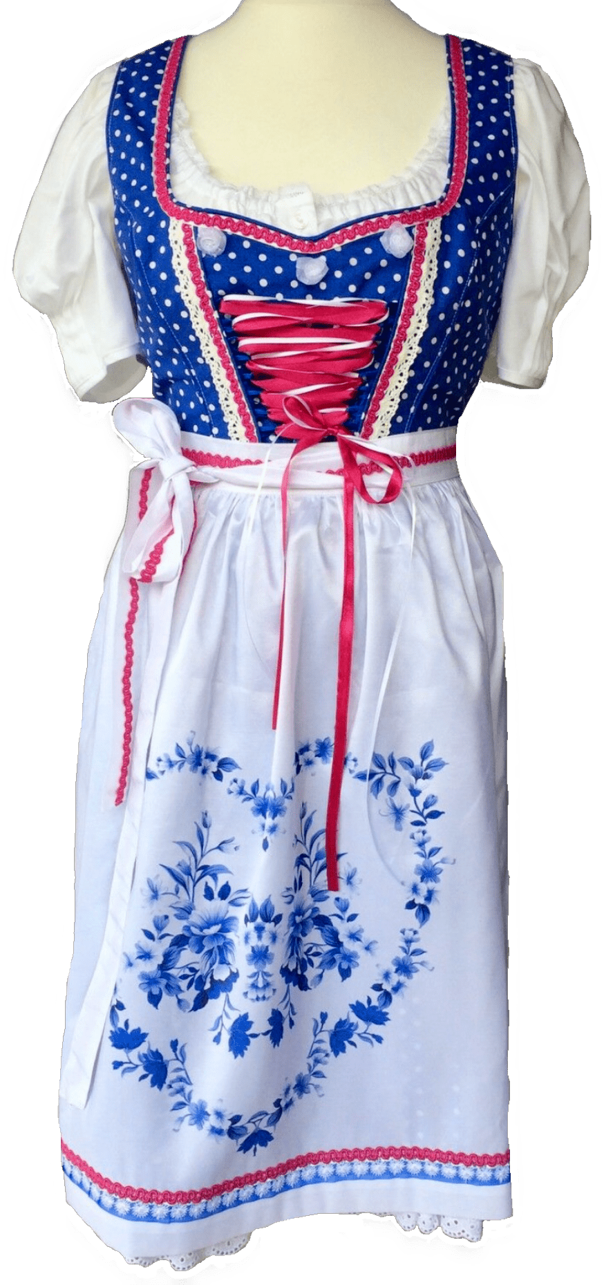 Dirndl Fuchs Trachten, Druckschürze, Blau, Midi 60 cm Dirndl Fuchs
