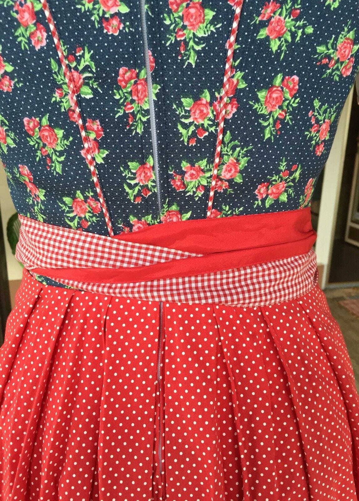 Dirndl Fuchs Trachten, rot, blau, kariert, Midi 60 cm Dirndl Fuchs