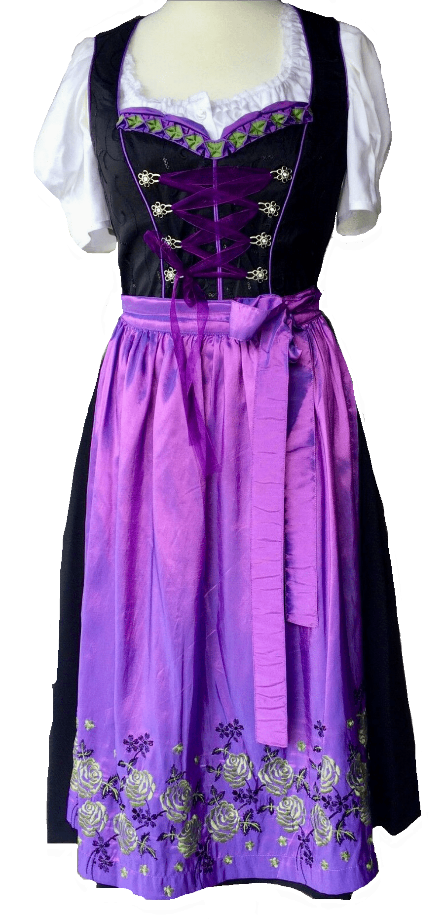 Dirndl Fuchs Trachten, schwarz, lila, Midi 70 cm Dirndl Fuchs