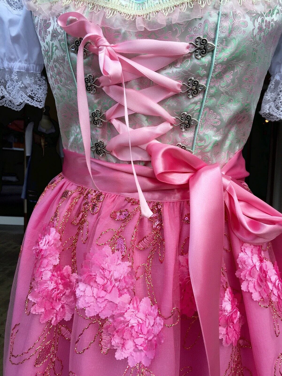 Dirndl Fuchs Trachten, Spitze rosa, mint, Midi 60 cm Dirndl Fuchs