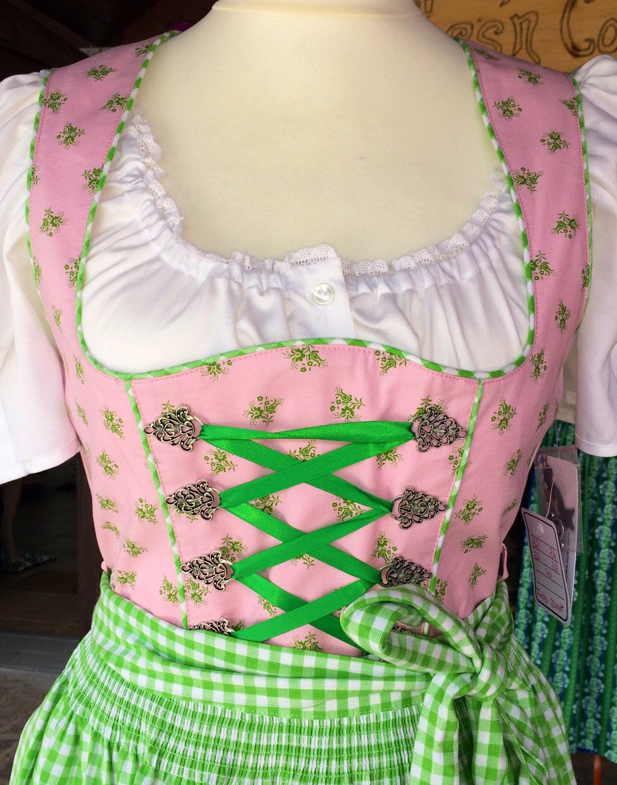 Dirndl Fuchs Trachten, Waschdirndl, grün, rosa, Midi 60 cm Dirndl Fuchs