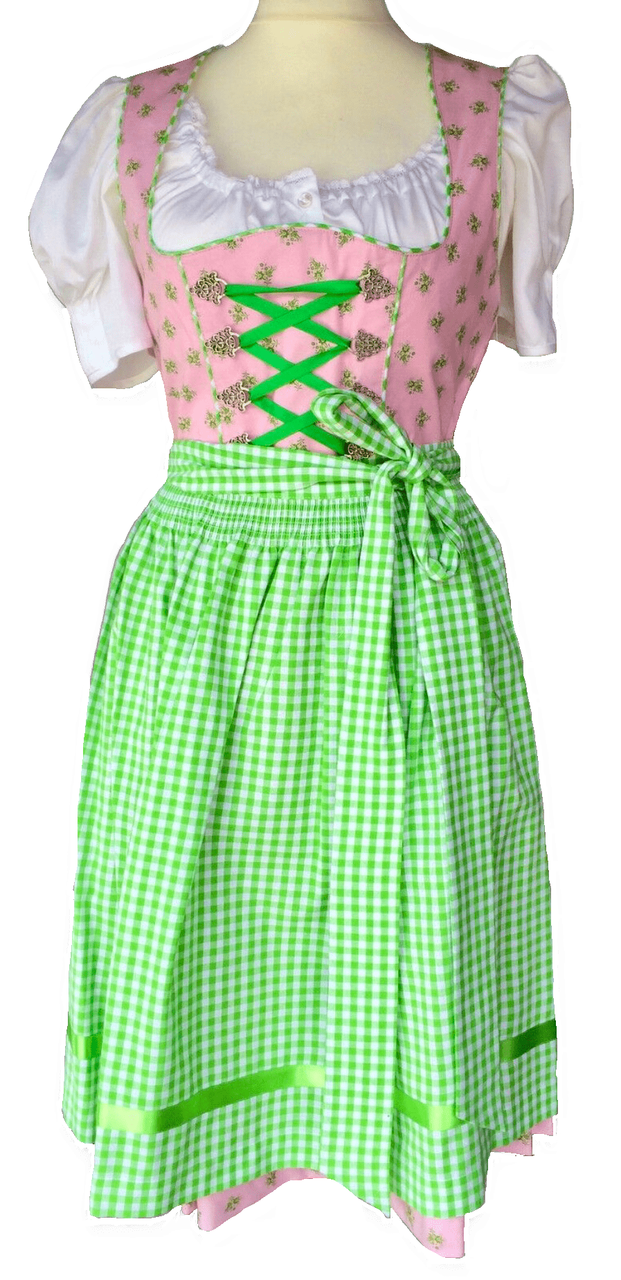 Dirndl Fuchs Trachten, Waschdirndl, grün, rosa, Midi 60 cm Dirndl Fuchs