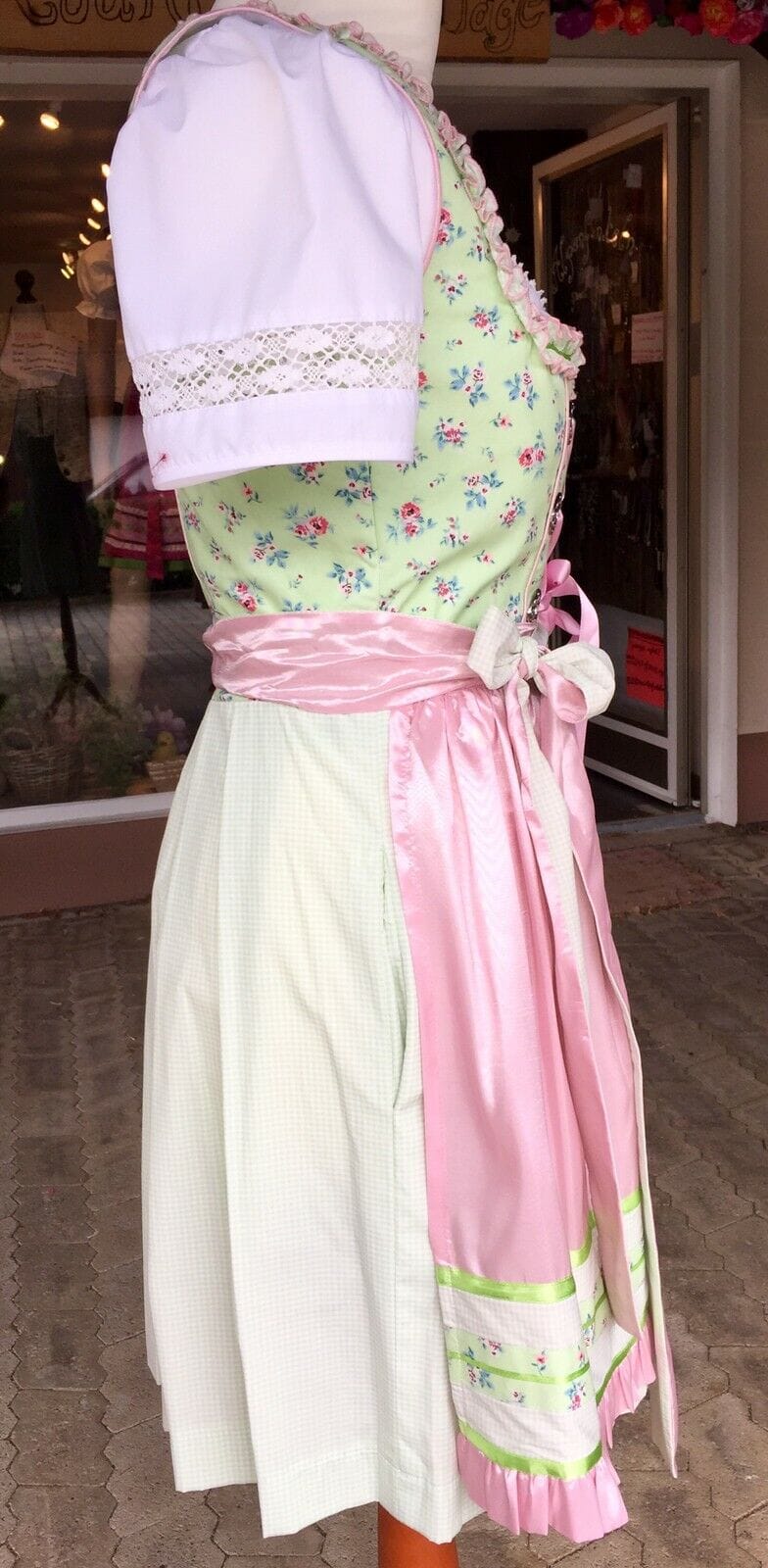 Dirndl Fuchs Trachten, Waschdirndl, grün, rosa, Mini 50 cm Dirndl Fuchs