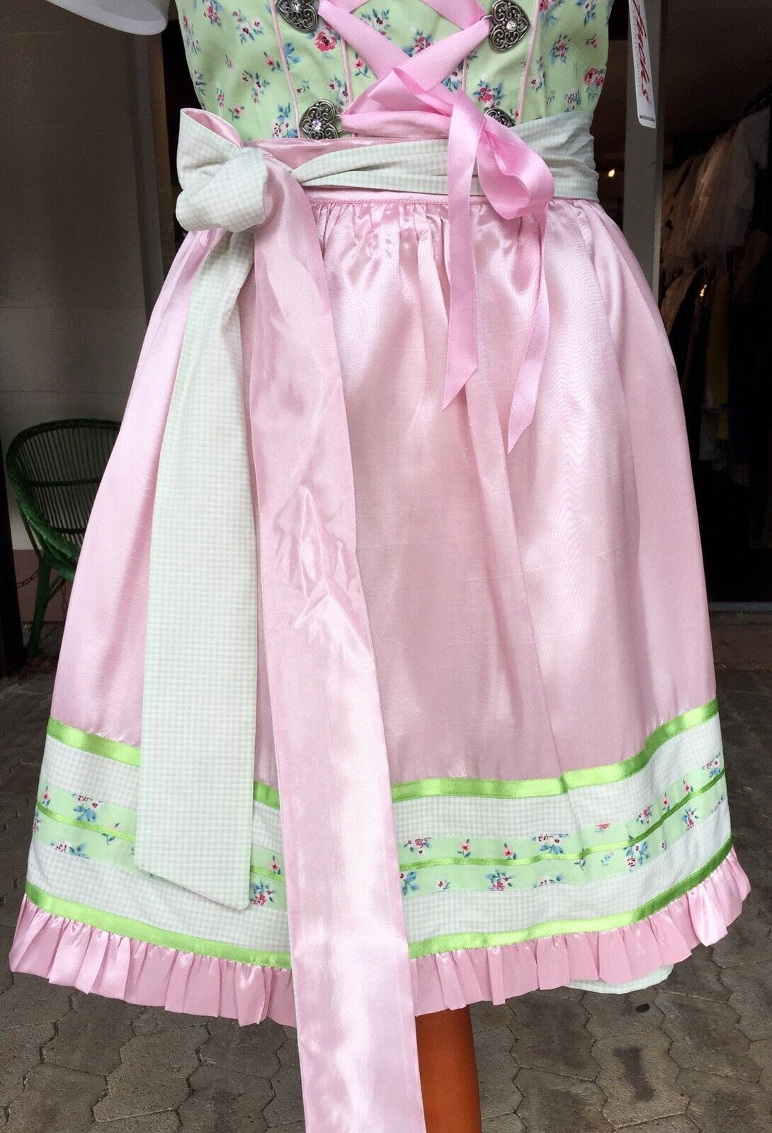 Dirndl Fuchs Trachten, Waschdirndl, grün, rosa, Mini 50 cm Dirndl Fuchs
