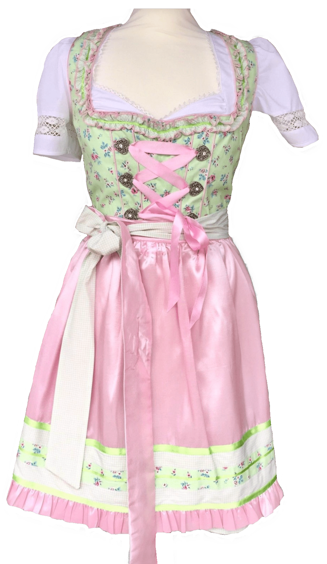 Dirndl Fuchs Trachten, Waschdirndl, grün, rosa, Mini 50 cm Dirndl Fuchs