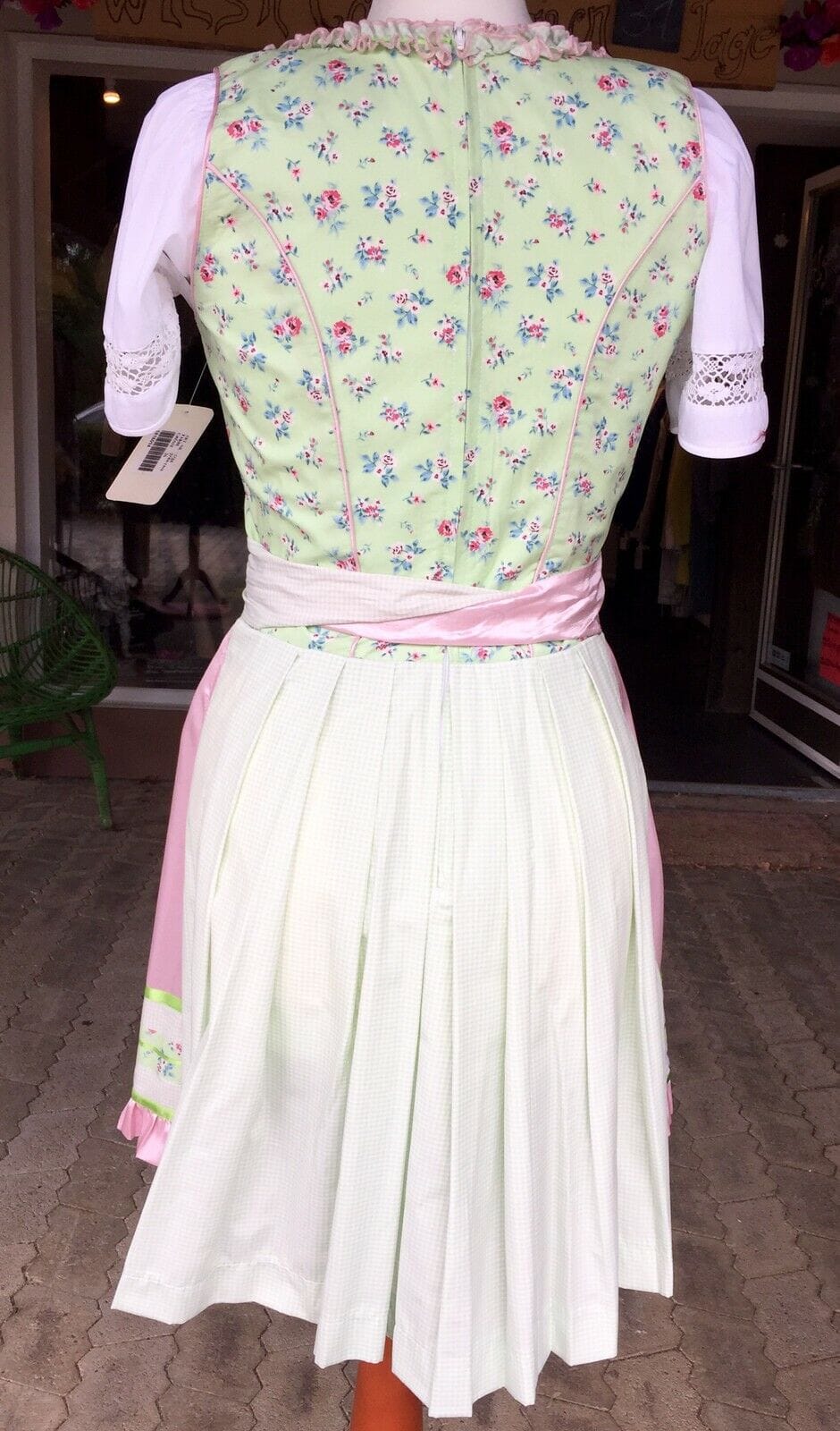 Dirndl Fuchs Trachten, Waschdirndl, grün, rosa, Mini 50 cm Dirndl Fuchs