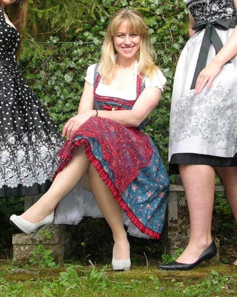 Dirndl Gwandlalm, Baumwolle, blau, rot, Spitze, Midi 60 cm Dirndl Marjo
