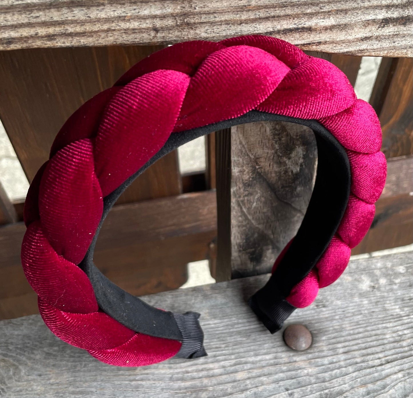 Dirndl Haarreifen Samt, bordeaux, schwarz, glitzer Haarschmuck Eigenmarke Rot