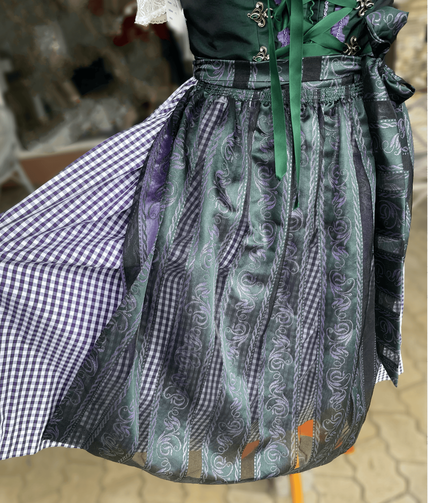 Dirndl Hammerschmid, Midi 70 cm, lila grün, kariert Dirndl Hammerschmid