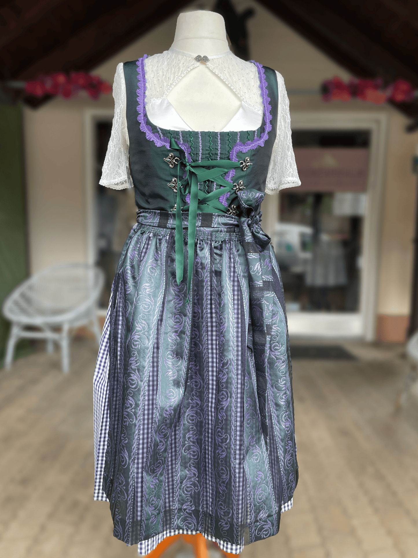 Dirndl Hammerschmid, Midi 70 cm, lila grün, kariert Dirndl Hammerschmid