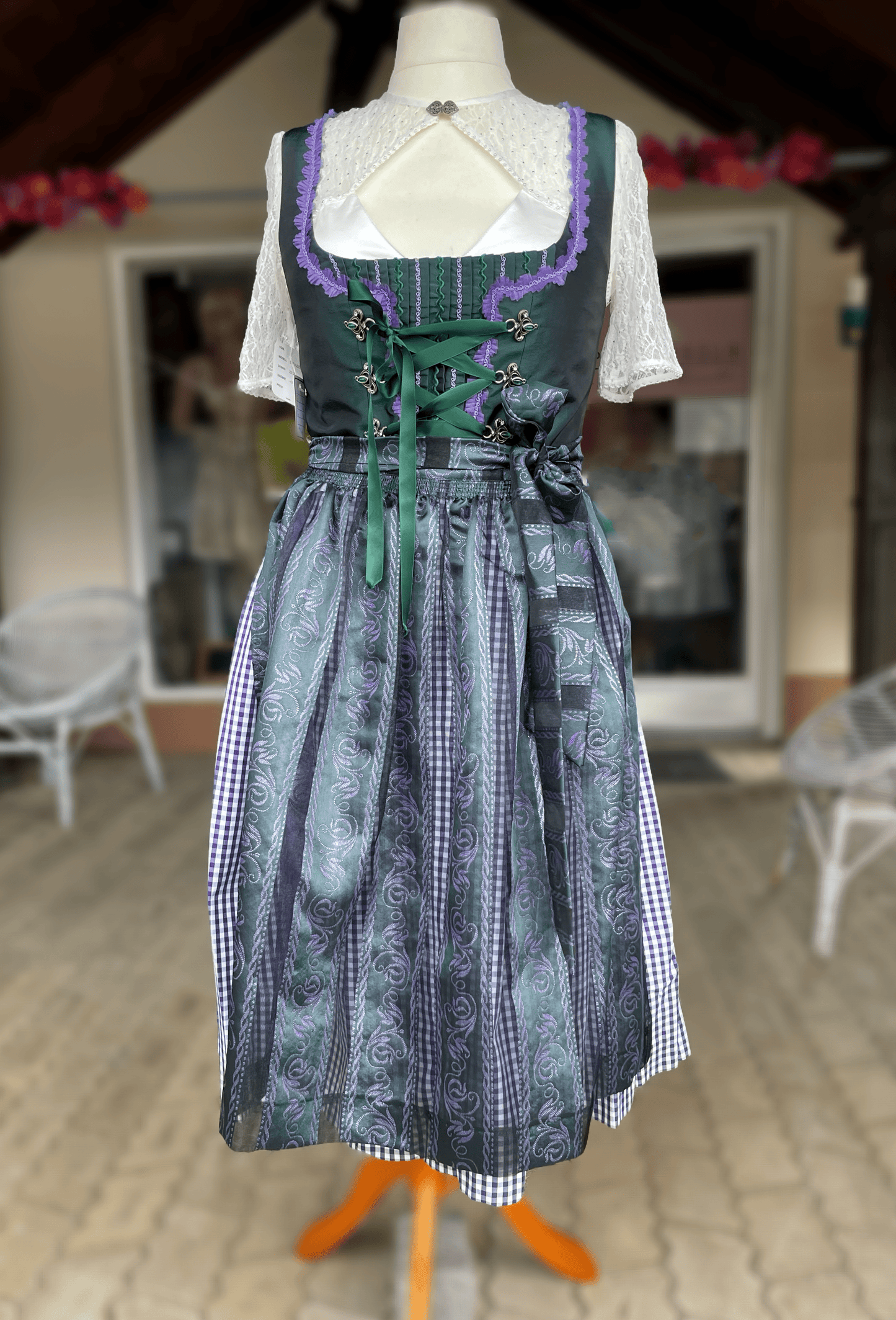 Dirndl Hammerschmid, Midi 70 cm, lila grün, kariert Dirndl Hammerschmid
