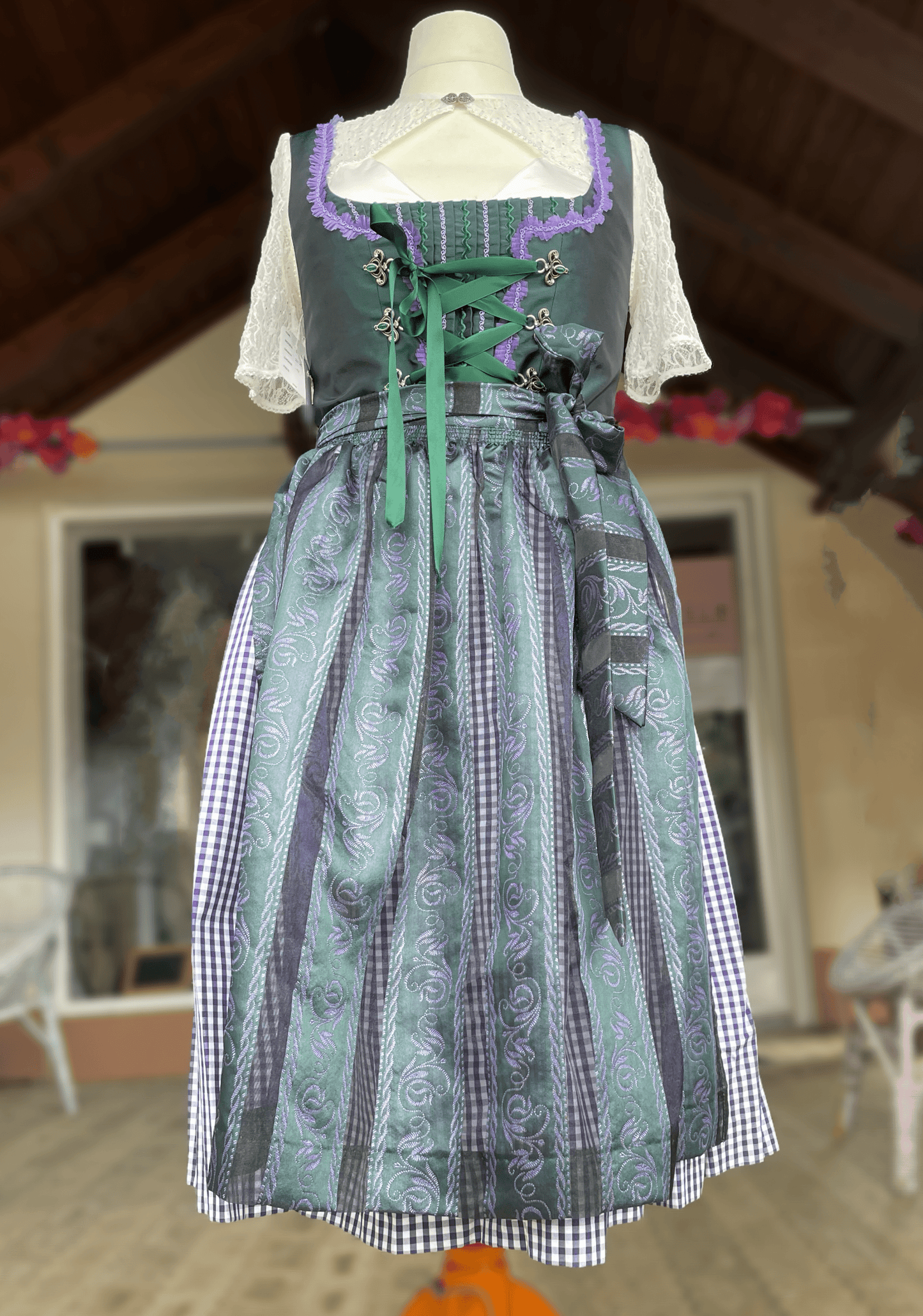 Dirndl Hammerschmid, Midi 70 cm, lila grün, kariert Dirndl Hammerschmid