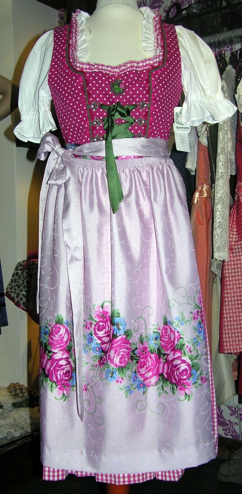 Dirndl Hammerschmid, Midi 70 cm, pink/weiß kariert Dirndl Hammerschmid