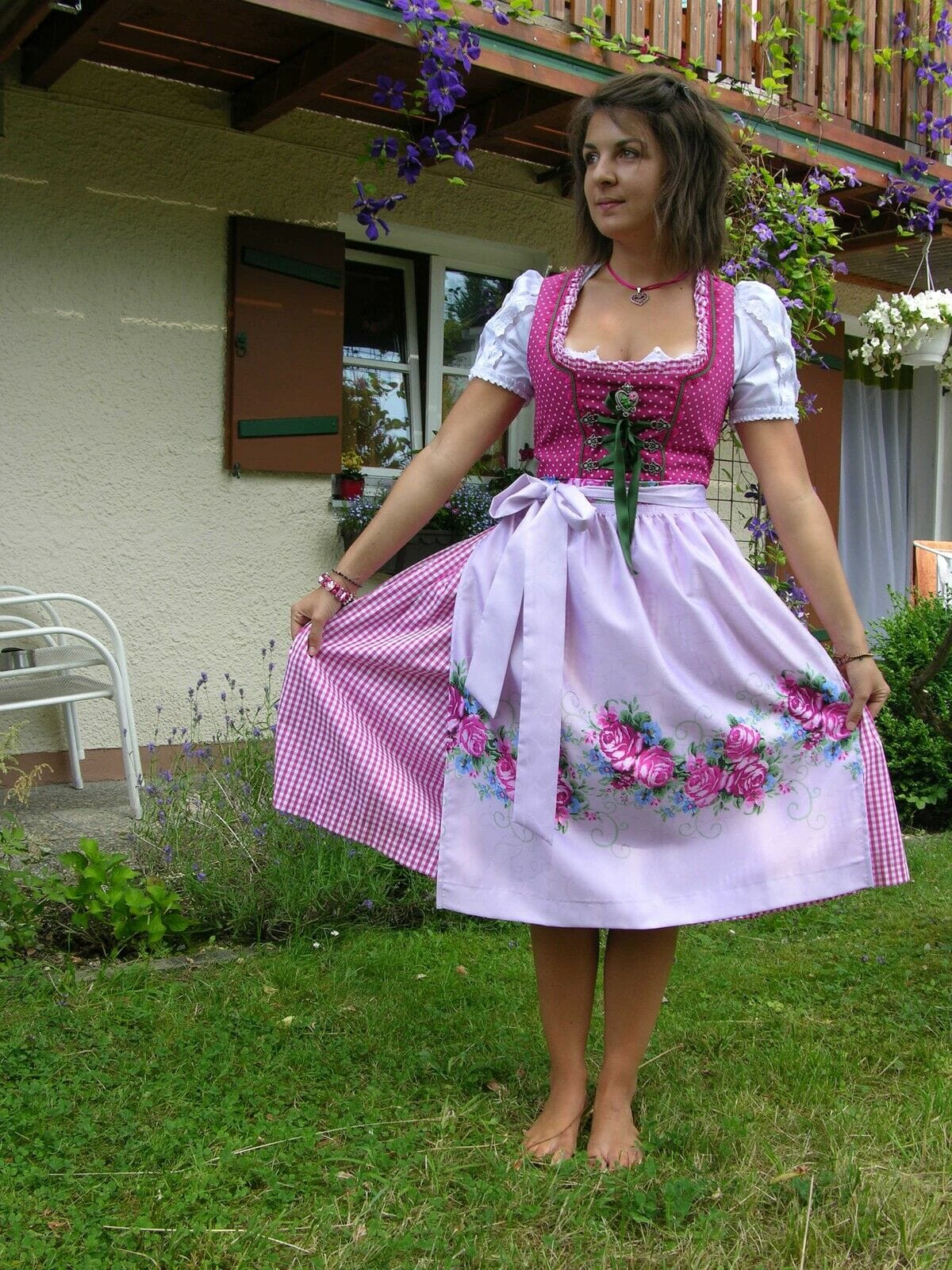 Dirndl Hammerschmid, Midi 70 cm, pink/weiß kariert Dirndl Hammerschmid