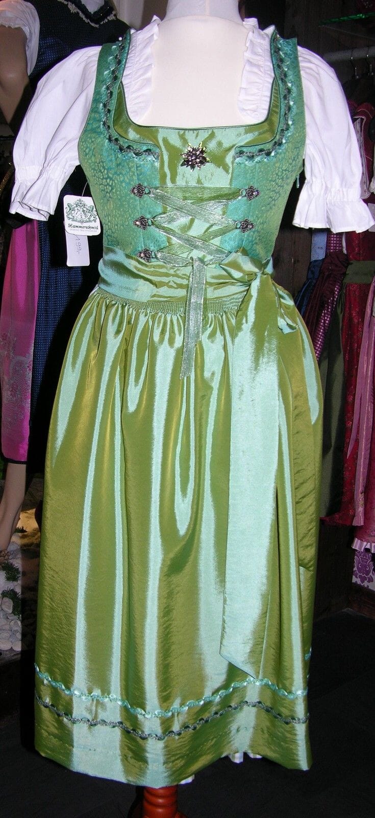 Dirndl Hammerschmid, Midi, grün/türkis kariert, 70 cm Dirndl Hammerschmid