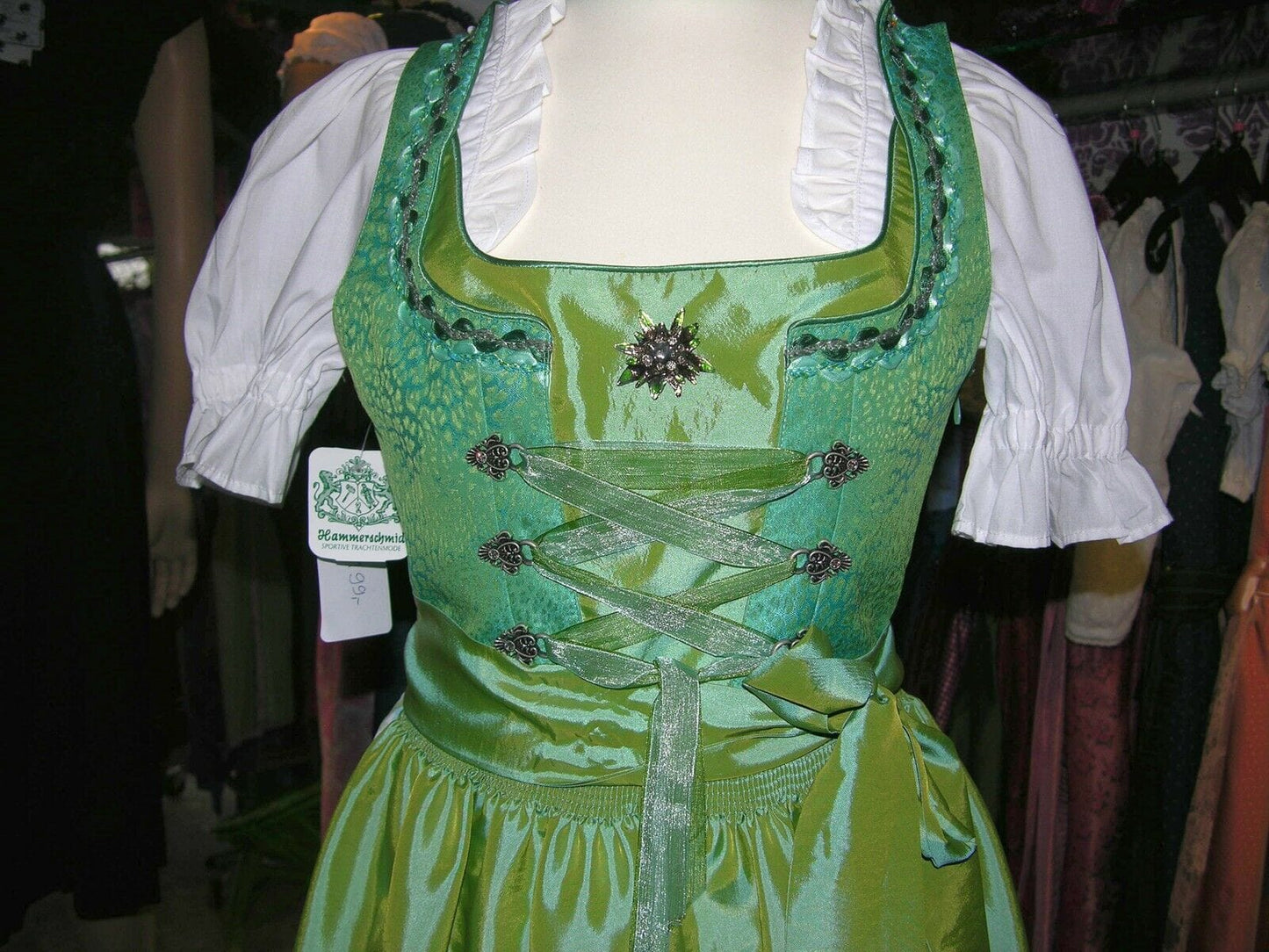 Dirndl Hammerschmid, Midi, grün/türkis kariert, 70 cm Dirndl Hammerschmid